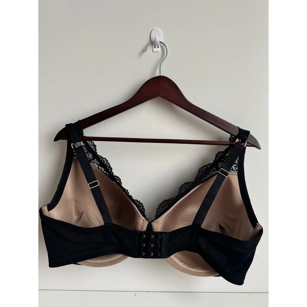 ThirdLove‎ 24/7 Lace Contour Plunge Bra Black Nude 42F Underwire sexy Floral